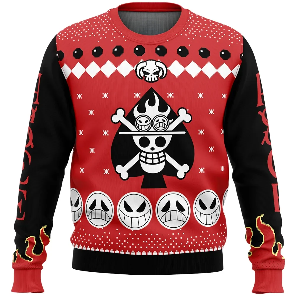 Fire Fist Ace Portgas D. Ace One Piece Ugly Christmas Sweater, Whitebeard Pirates Anime Holiday Sweater, Unisex Xmas Jumper