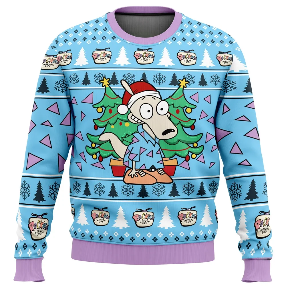 Christmas Rocko Rocko's Modern Life Ugly Christmas Sweater, Santa Hat Wallaby Holiday Sweater, 90s Cartoon Xmas Gift, Unisex Pullover