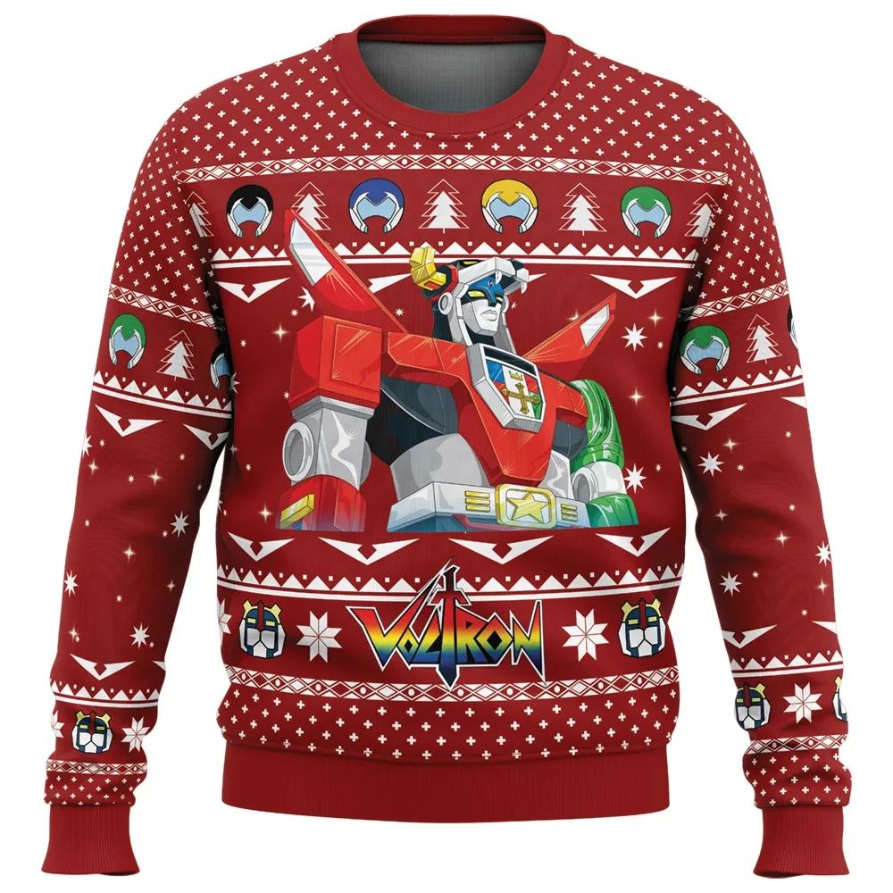 Defender of the Universe Voltron Ugly Christmas Sweater, Voltron Lion Robot Retro Holiday Sweatshirt, Unisex 80s Anime Xmas Gift for Fans