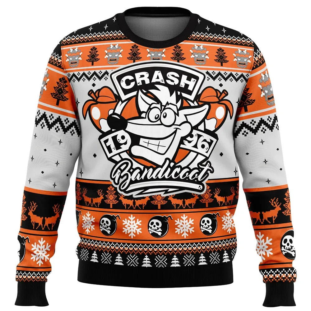 1996 Crash Bandicoot Ugly Christmas Sweater, Crash Bandicoot Holiday Sweater, Wumpa Fruit and Reindeer Retro Unisex Sweatshirt, Gamer Xmas Gift