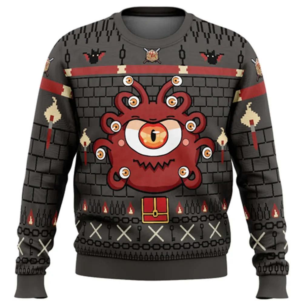 The Beholder Dungeons and Dragons Ugly Christmas Sweater, D&D Dungeon Holiday Sweater, Unisex All Over Print Tabletop Gamer Xmas Gift for Fans