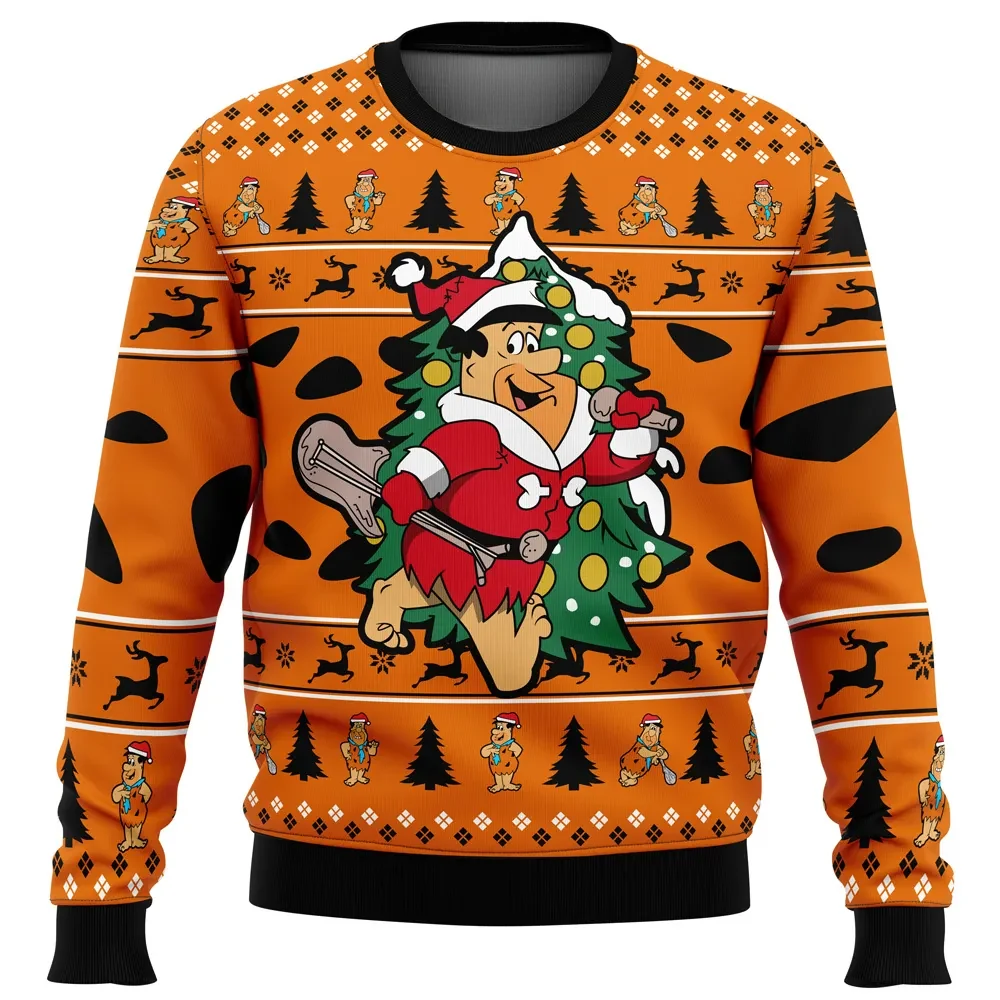 Christmas Fred The Flintstones Ugly Christmas Sweater, Fred Flintstone Holiday Sweater, Retro Cartoon Xmas Gift, Unisex Party Sweatshirt