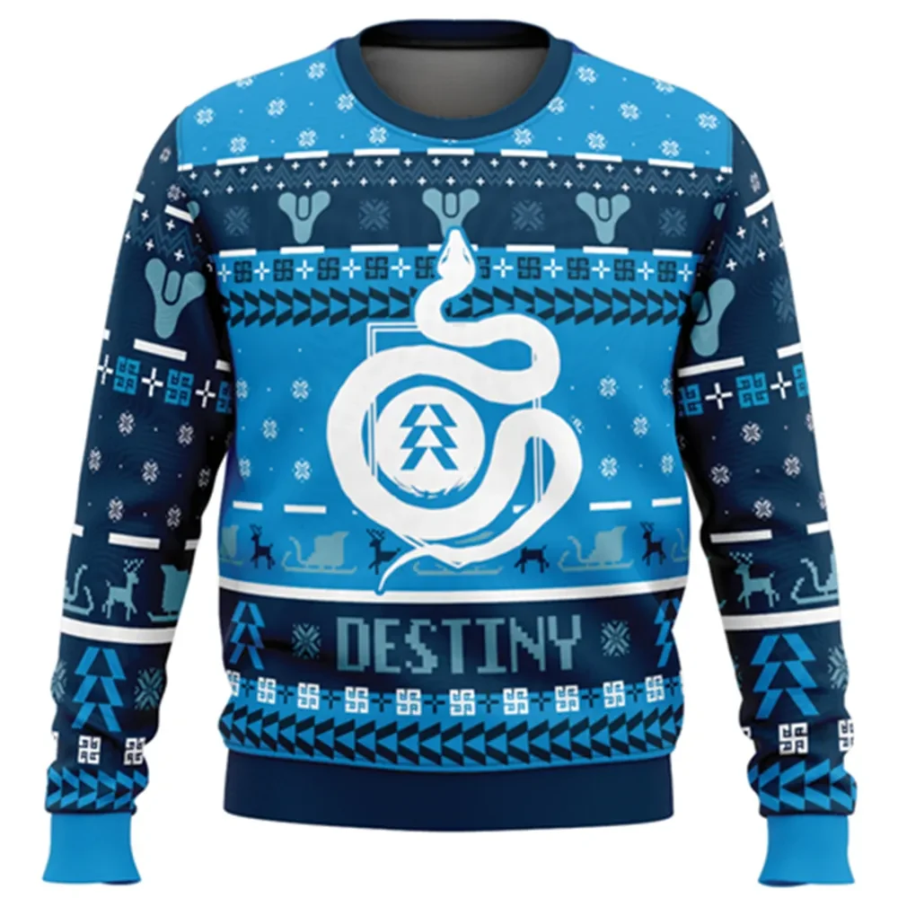 Serpent Emblem Destiny Hunter Ugly Christmas Sweater, Destiny Gamer Holiday Sweater, Blue Xmas Gift for Guardians, Unisex Party Sweatshirt