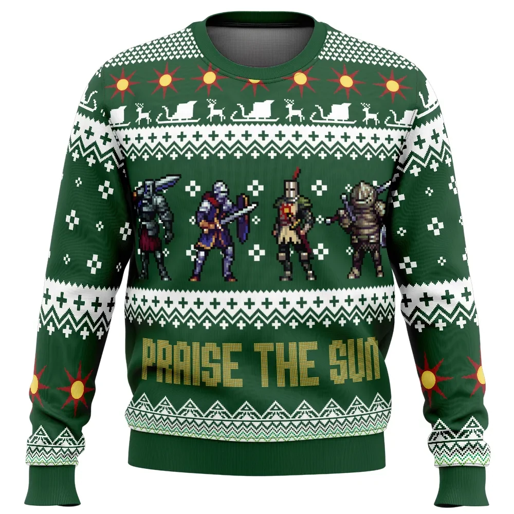 Souls Squad Dark Souls Ugly Christmas Sweater, Praise The Sun Pixel Knights Gamer Holiday Sweatshirt, Unisex Xmas Gift for Gamers