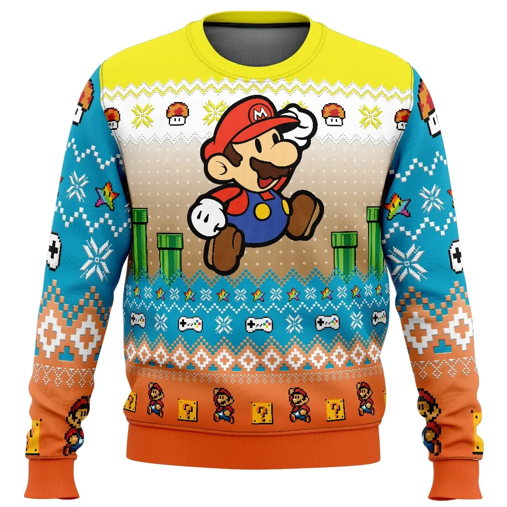 Mario Adventure Super Mario Bros Ugly Christmas Sweater, Nintendo Holiday Sweater, Retro Gamer Xmas Gift, Unisex All Over Print Sweatshirt