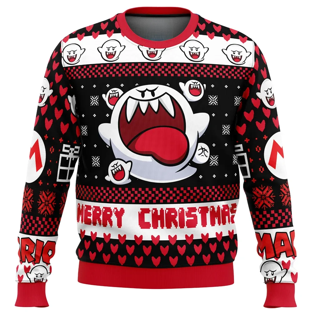 Boo Mario Bros Ugly Christmas Sweater, Super Mario Boo Ghost Merry Christmas Holiday Sweatshirt, Unisex Gamer Xmas Gift for Nintendo Fans