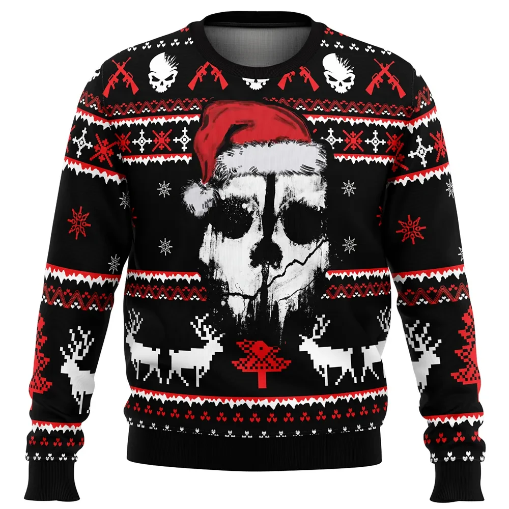 Ghost Call of Duty Ugly Christmas Sweater, Modern Warfare Simon Riley Skull Mask Holiday Sweatshirt, Unisex Gamer Xmas Gift for FPS Fans