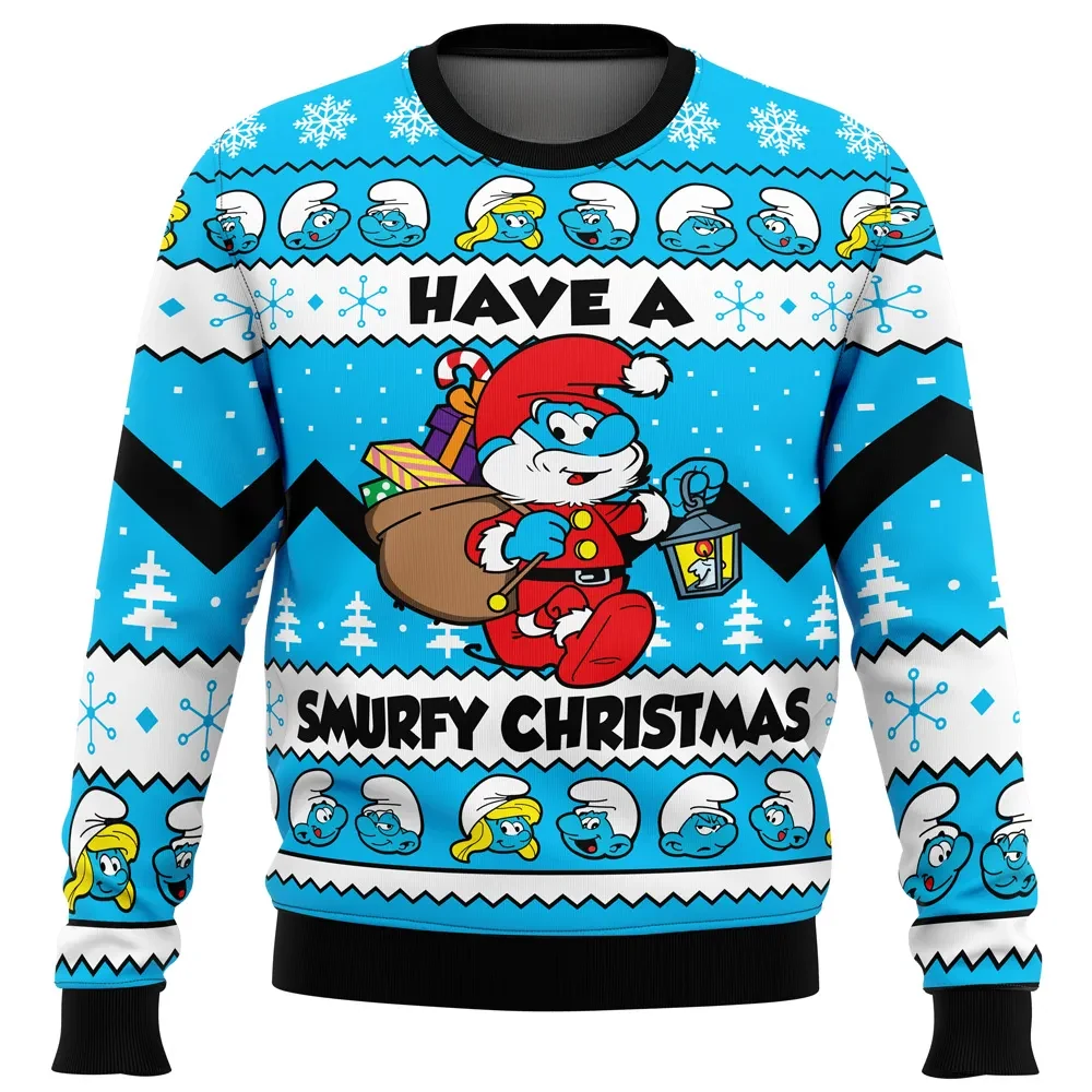 Have a Smurfy Christmas Smurfs Ugly Christmas Sweater, Papa Smurf Santa Cartoon Holiday Sweater, Retro Blue Xmas Gift for Smurfs Fans
