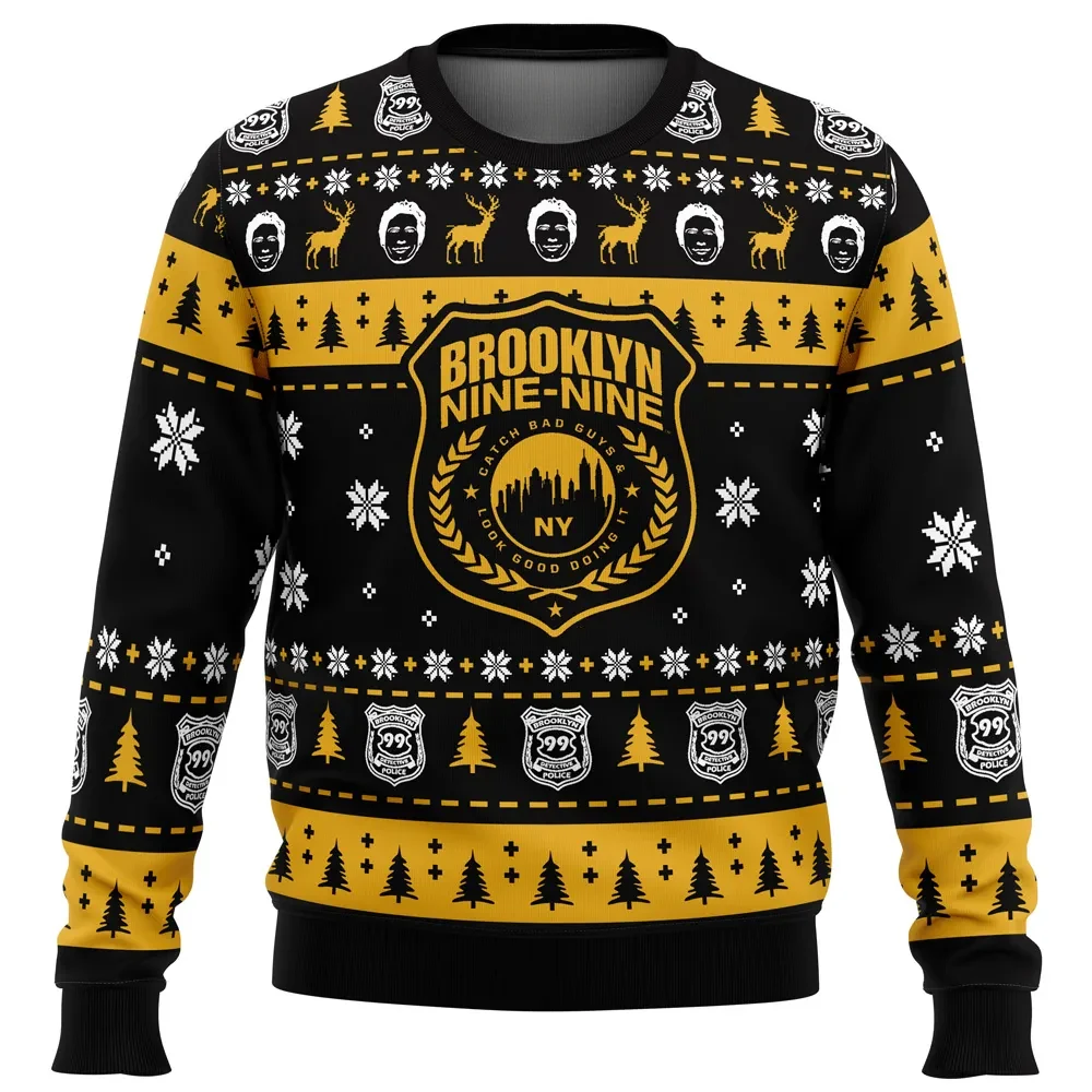 B99 Brooklyn Nine-Nine Ugly Christmas Sweater, Brooklyn 99 Precinct Badge Holiday Sweater, Unisex All Over Print TV Show Xmas Gift for Fans