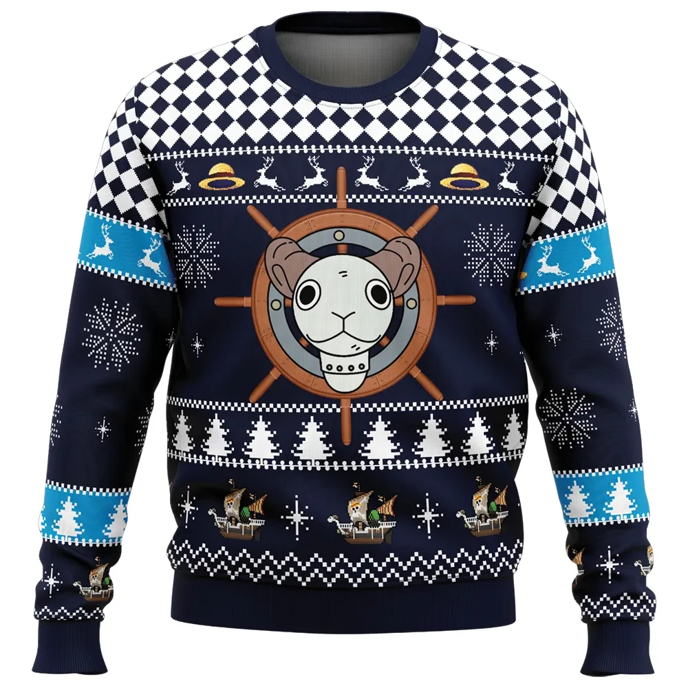 Straw Hat Pirates Ship Going Merry One Piece Ugly Christmas Sweater, One Piece Anime Holiday Sweater, Unisex All Over Print Xmas Sweater