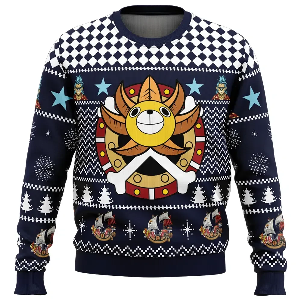 Thousand Sunny One Piece Ugly Christmas Sweater, Straw Hat Pirates Holiday Sweater, Anime Xmas Gift, Lion Figurehead Unisex Pullover