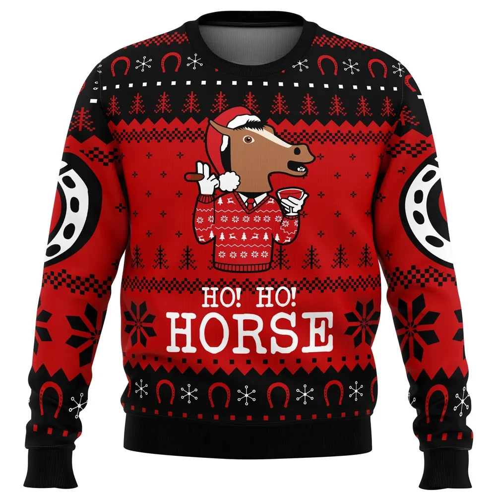 Ho! Ho! Horse BoJack Horseman Ugly Christmas Sweater, Cartoon Holiday Sweatshirt, Funny Adult Animation TV Show Xmas Gift for Fans