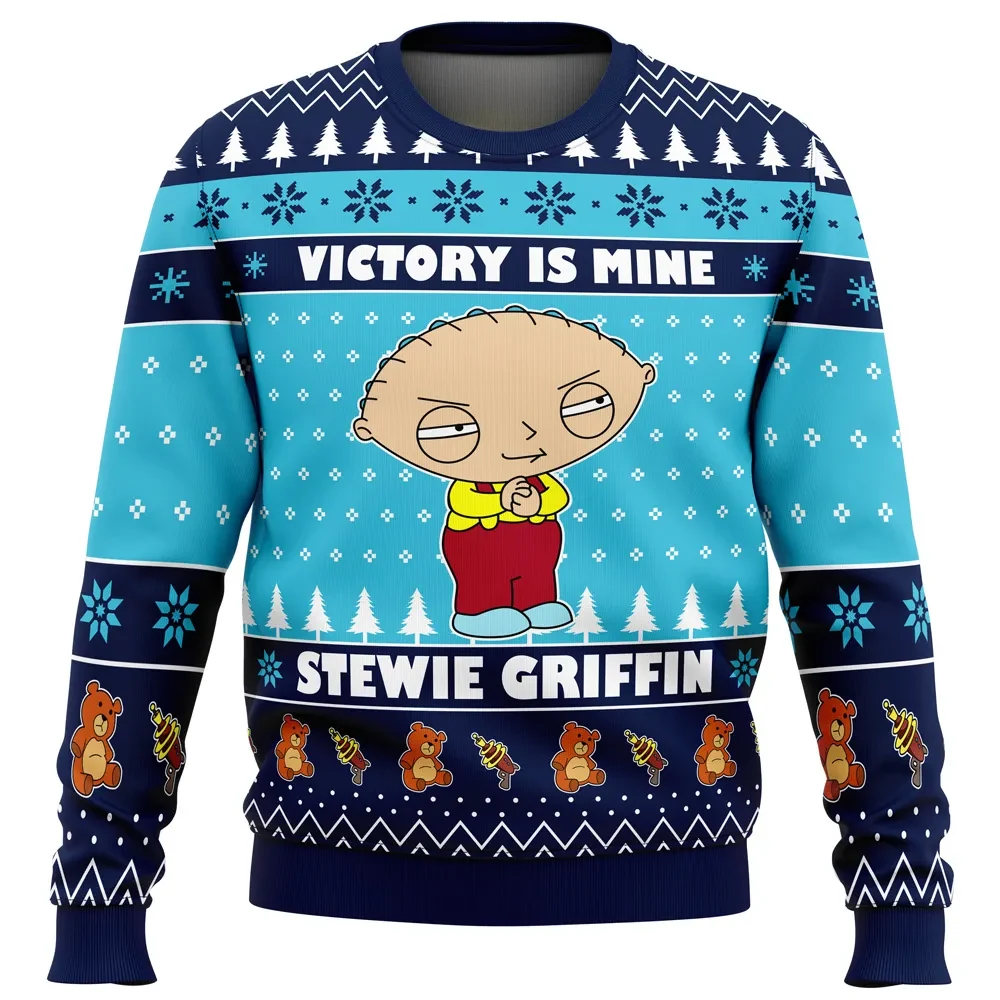 Victory Is Mine Stewie Griffin Family Guy Ugly Christmas Sweater, Funny Animated Cartoon Holiday Sweater, Unisex Xmas Sweatshirt, Gift for Fans
