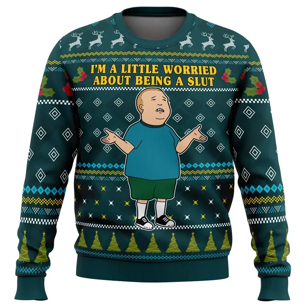 I'm a Little Worried About Being a Slut Bobby Hill Ugly Christmas Sweater, King of the Hill Holiday Sweater, Funny Cartoon Xmas Jumper