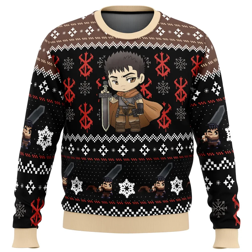 Chibi Guts Berserk Ugly Christmas Sweater, Berserk Anime Holiday Sweater, Brand of Sacrifice Dark Fantasy Anime Xmas Gift for Manga Fans