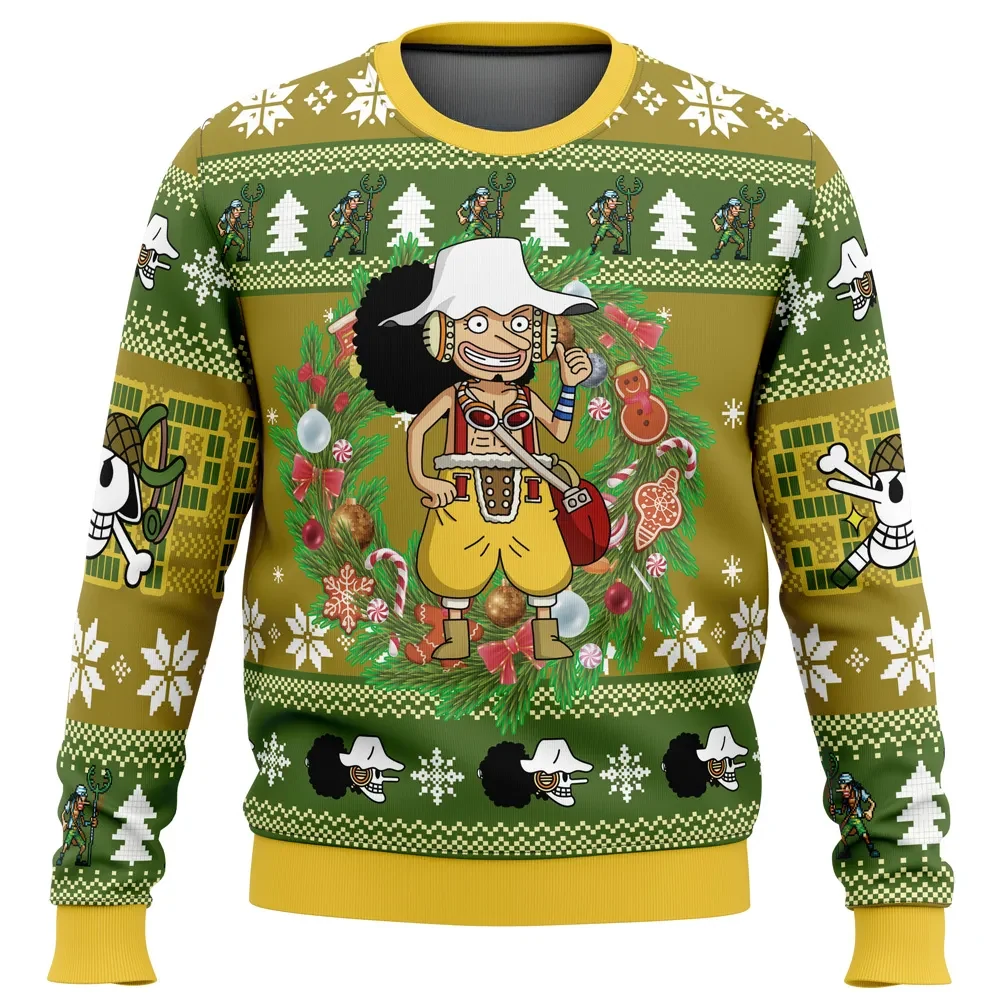 Christmas Usopp One Piece Ugly Christmas Sweater, Sniper King Holiday Sweater, Anime Xmas Gift, Straw Hat Pirates Fan Unisex Pullover