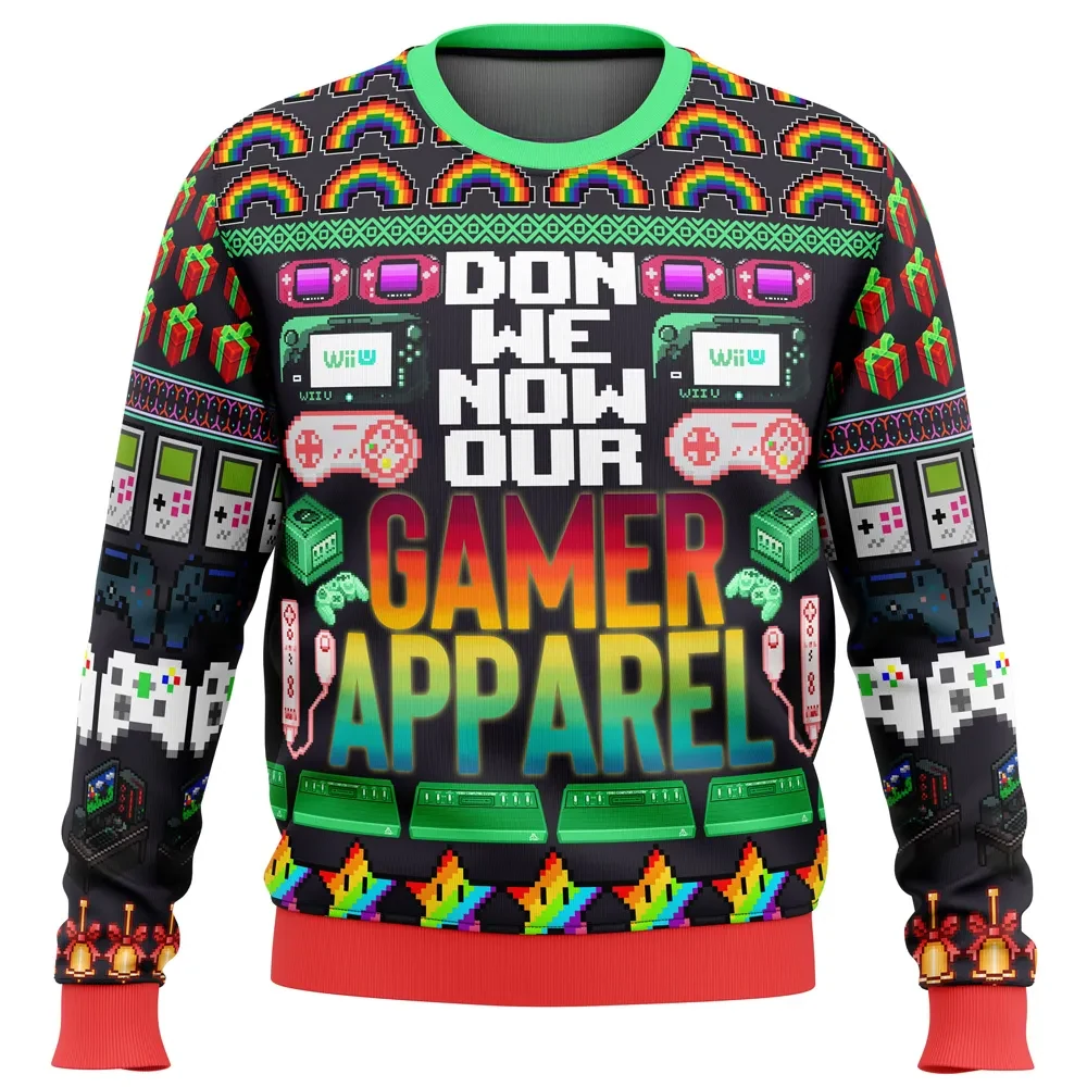 Don We Now Our Gamer Apparel Ugly Christmas Sweater, Retro Video Game Consoles Holiday Sweatshirt, Unisex Gamer Xmas Gift for Players