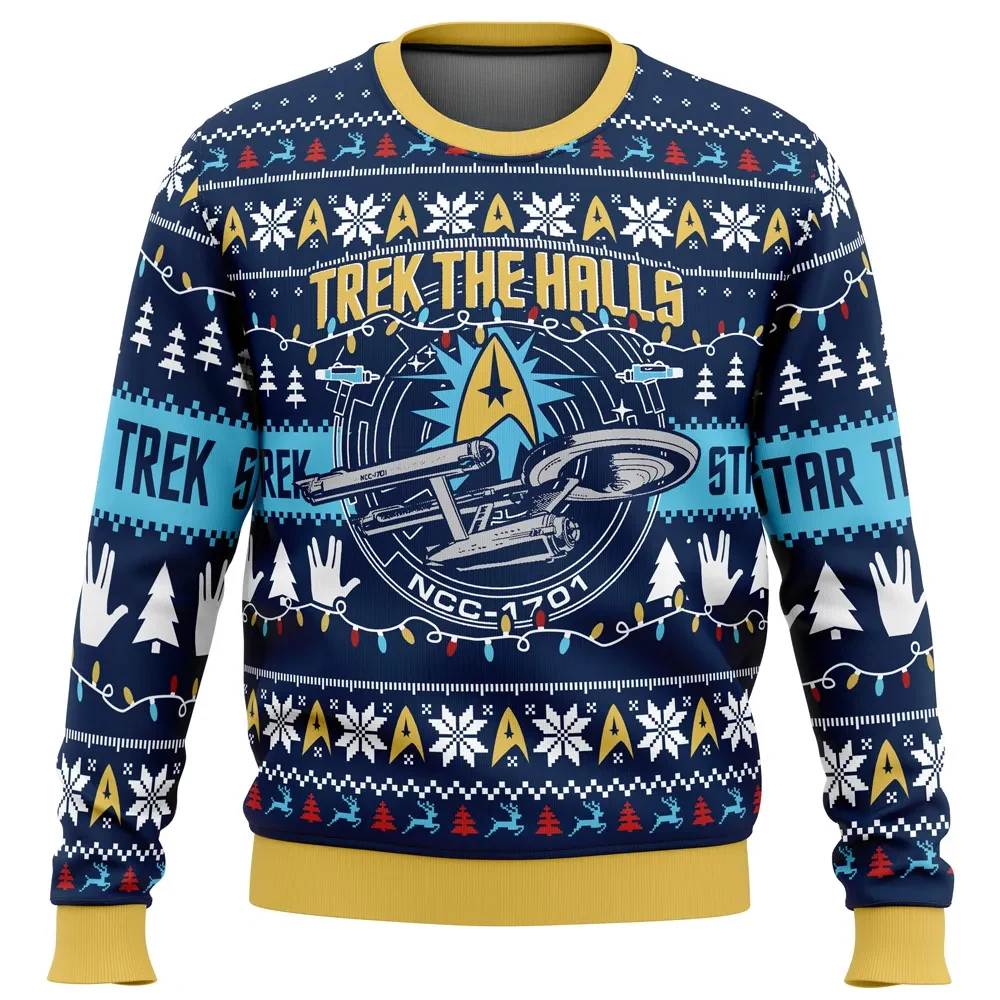 Trek the Halls Star Trek Ugly Christmas Sweater, USS Enterprise NCC-1701 Holiday Sweater, Unisex Xmas Sweatshirt, Sci-Fi Movie Fan Gift