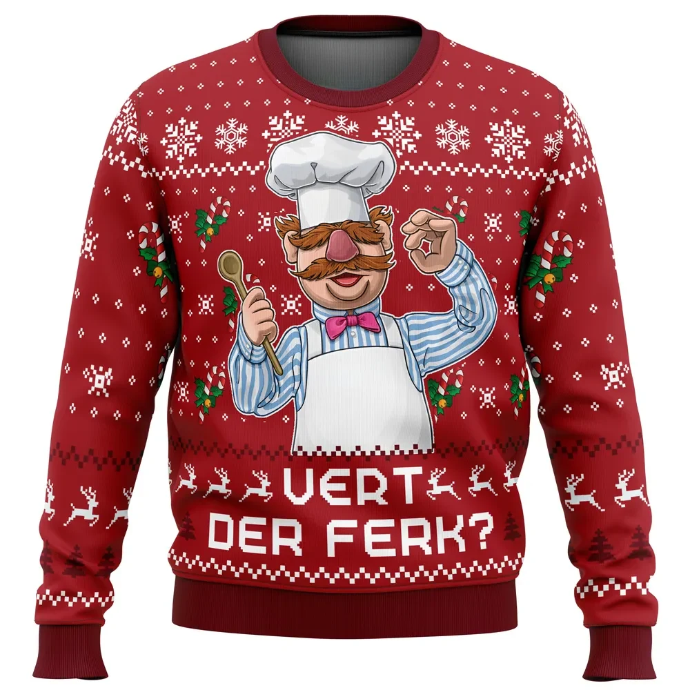 Vert Der Ferk Swedish Chef Muppet Show Ugly Christmas Sweater, Muppets Holiday Sweater, Wooden Spoon and Chef Hat, Funny Xmas Gift