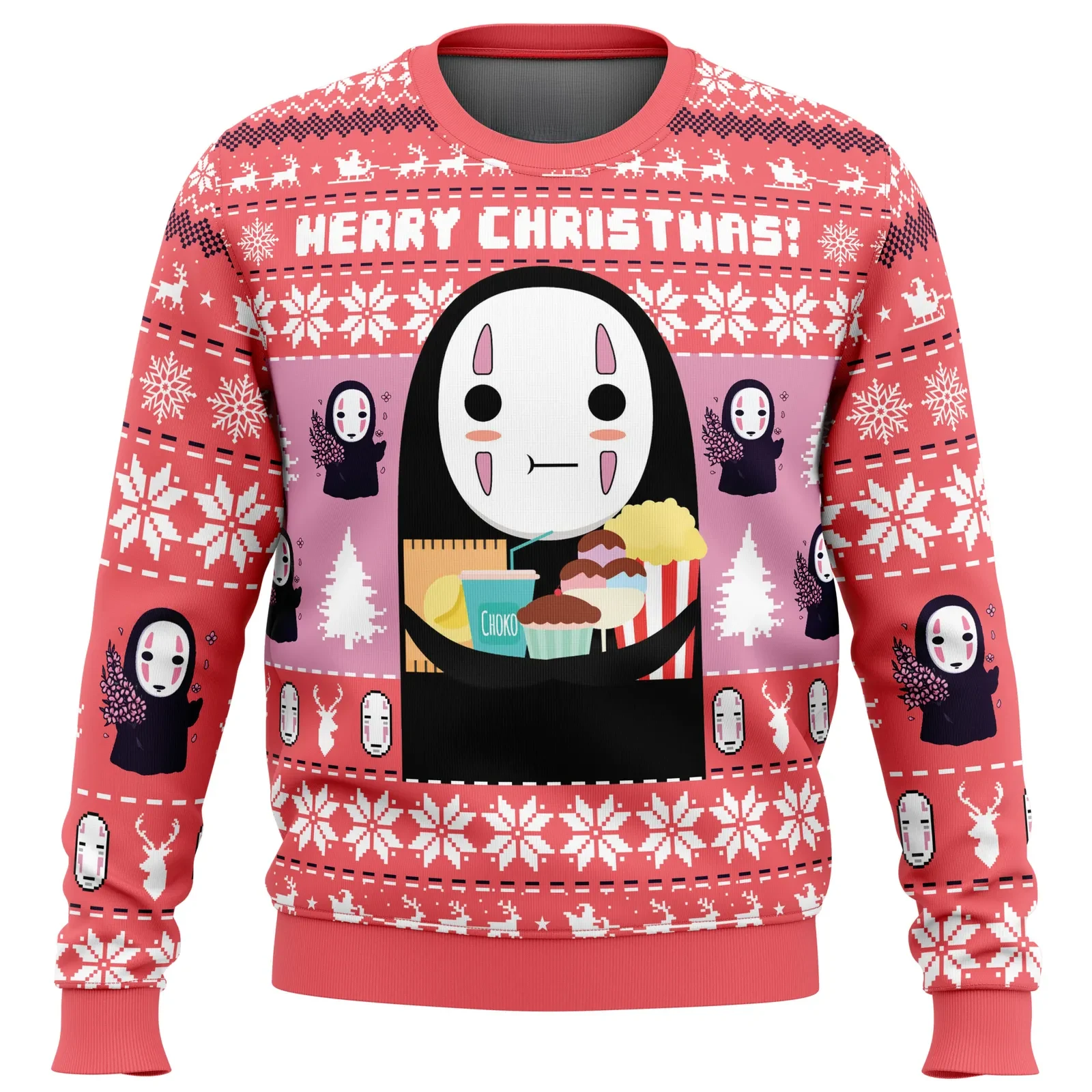 Merry Christmas No Face Spirited Away Ugly Christmas Sweater, Studio Ghibli Holiday Sweater, Anime Xmas Gift, Kaonashi Unisex Pullover
