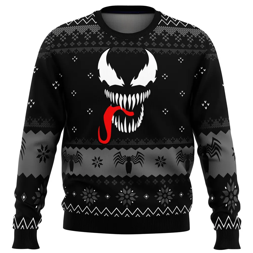 Christmas Venom Marvel Comics Ugly Christmas Sweater, Symbiote Venom Holiday Sweater, Black Unisex Xmas Sweatshirt, Superhero Xmas Gift