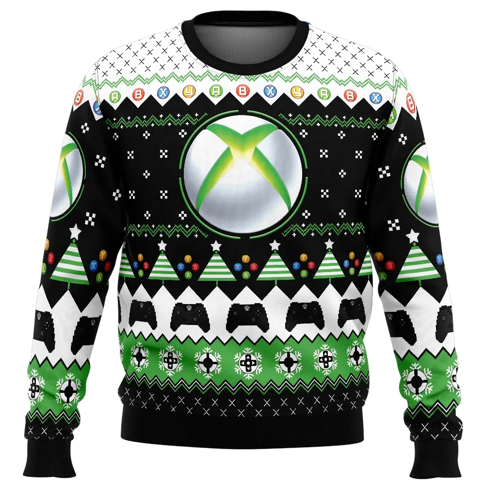 Xbox Ugly Christmas Sweater, Xbox Logo and Controller Holiday Sweater, Green Gamer Xmas Gift, Unisex All Over Print Sweatshirt
