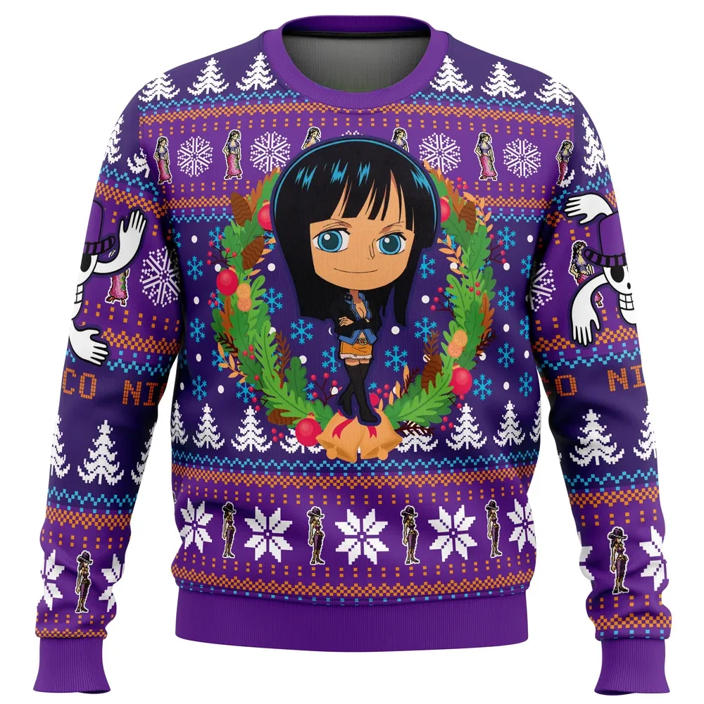 Christmas Nico Robin One Piece Ugly Christmas Sweater, Anime Holiday Sweater, Straw Hat Archaeologist Chibi Robin One Piece Xmas Gift