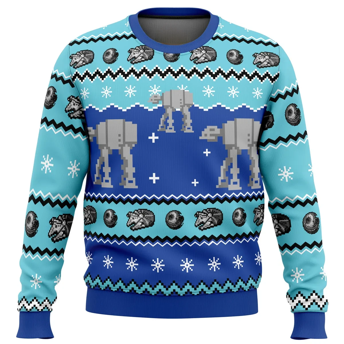 AT-AT Walker Star Wars Ugly Christmas Sweater, Millennium Falcon and Death Star Holiday Sweatshirt, Sci-Fi Movie Xmas Gift for Fans