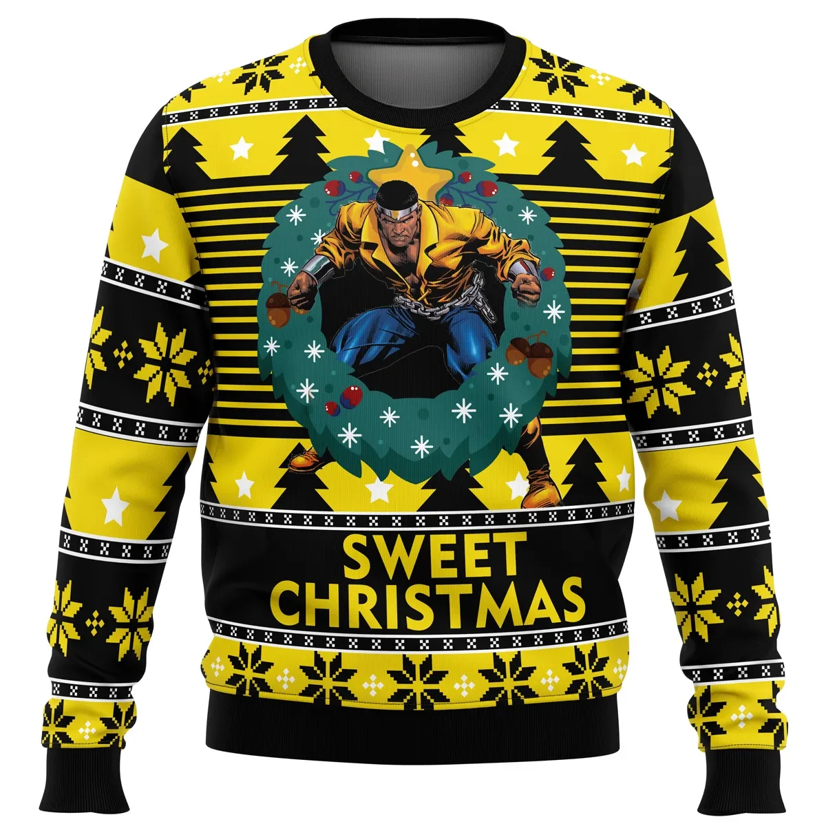 Sweet Christmas Luke Cage Ugly Christmas Sweater, Marvel Comics Holiday Sweater, Unisex All Over Print Superhero Xmas Gift for Fans