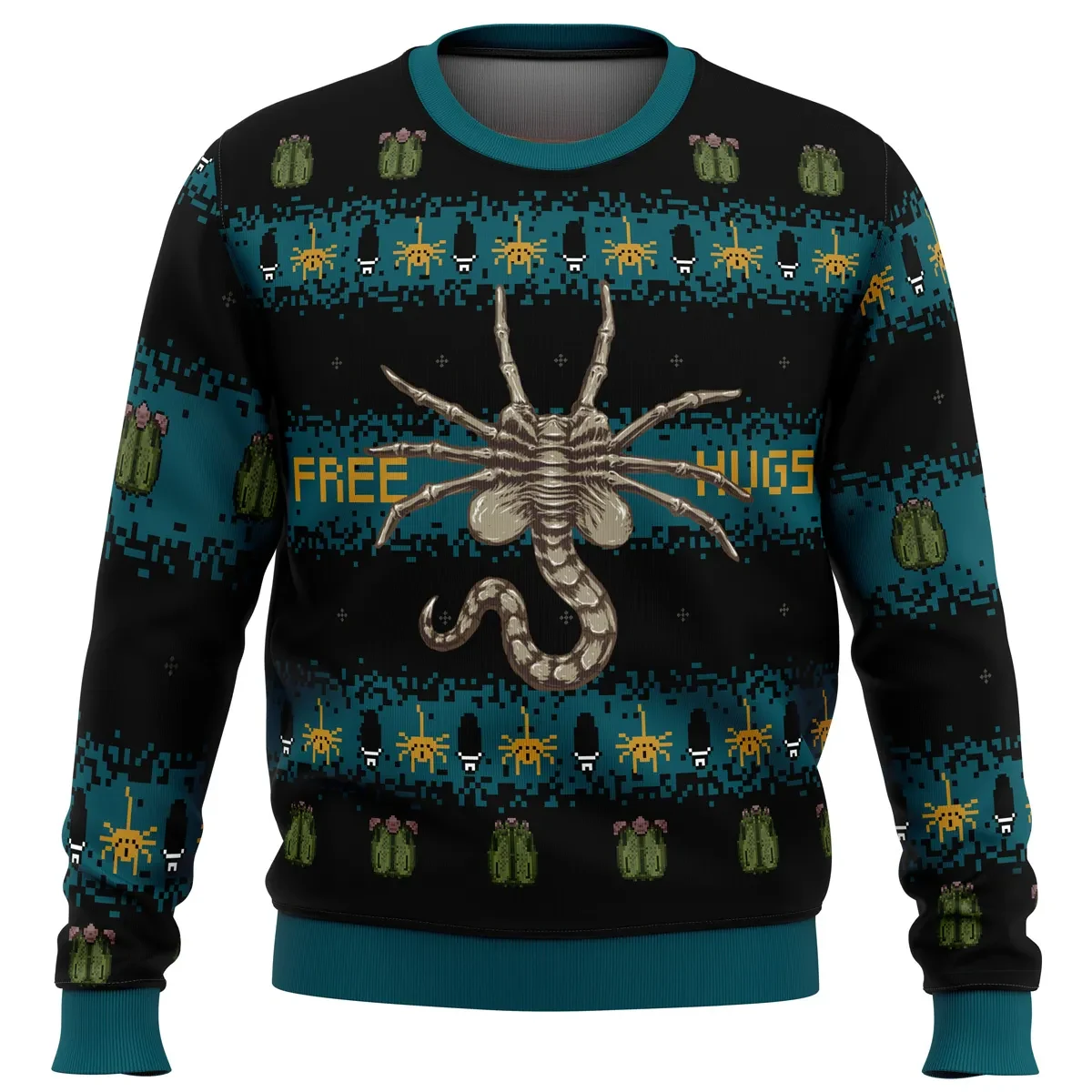 Free Hugs Alien Facehugger Ugly Christmas Sweater, Alien Movie Holiday Sweater, Xenomorph Egg Sci-Fi Horror Xmas Gift for Movie Fans