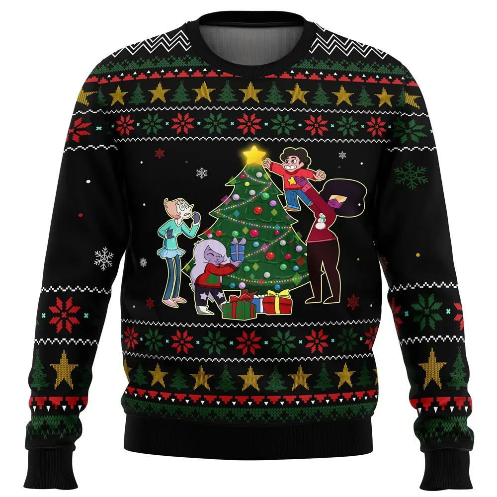 Christmas Steven Universe Ugly Christmas Sweater, Steven and Crystal Gems Tree Decorating Holiday Sweatshirt, Cartoon Xmas Gift