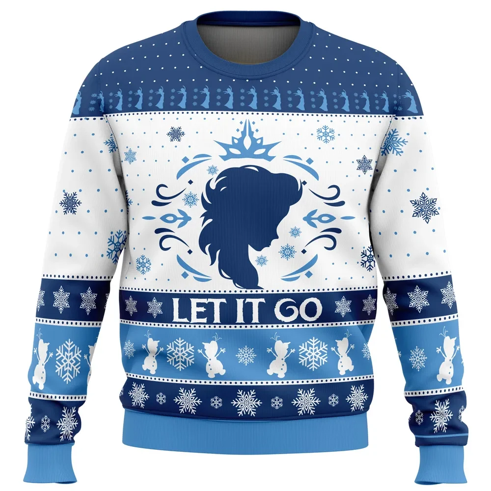 Let It Go Elsa Frozen Ugly Christmas Sweater, Disney Frozen Holiday Sweater, Snow Queen and Olaf Blue Unisex Sweatshirt, Movie Xmas Gift