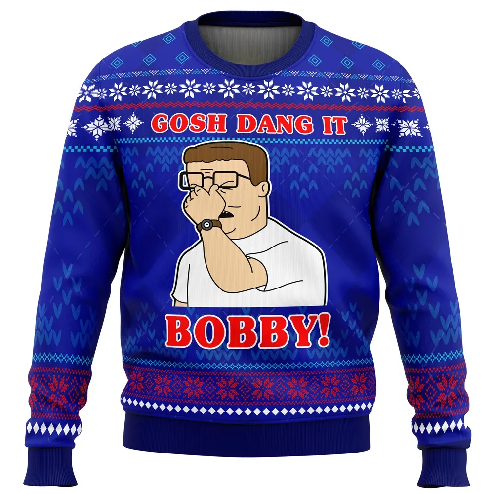 Gosh Dang It Bobby King of the Hill Ugly Christmas Sweater, Hank Hill Holiday Sweater, Funny Facepalm Royal Blue Sweatshirt, Cartoon Xmas Gift