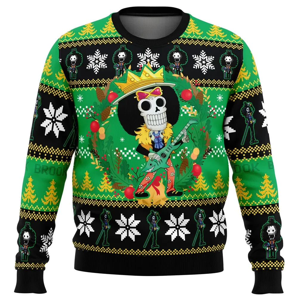 Christmas Brook One Piece Ugly Christmas Sweater, Soul King Guitar Holiday Sweater, Straw Hat Pirates Anime Xmas Gift for Fans