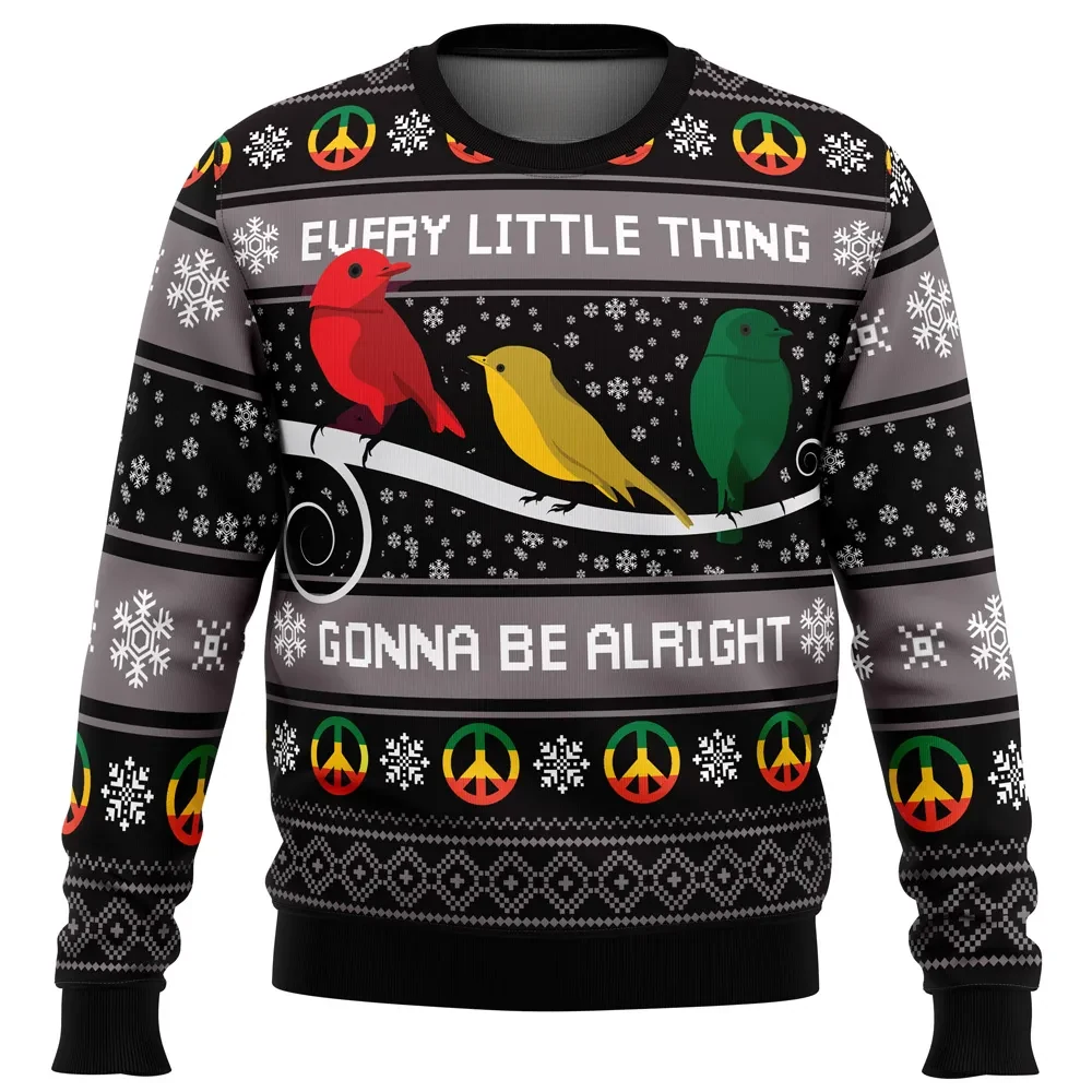 Three Little Birds Bob Marley Ugly Christmas Sweater, Every Little Thing Gonna Be Alright Holiday Sweater, Reggae Xmas Sweater