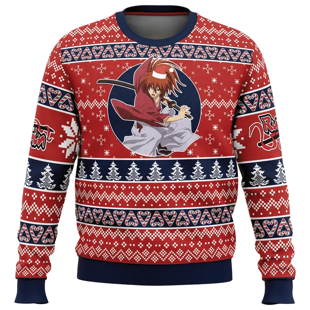 Kenshin Himura Rurouni Kenshin Samurai X Ugly Christmas Sweater, Battousai in a Santa Hat Anime Holiday Sweater, Unisex Anime Xmas Gift