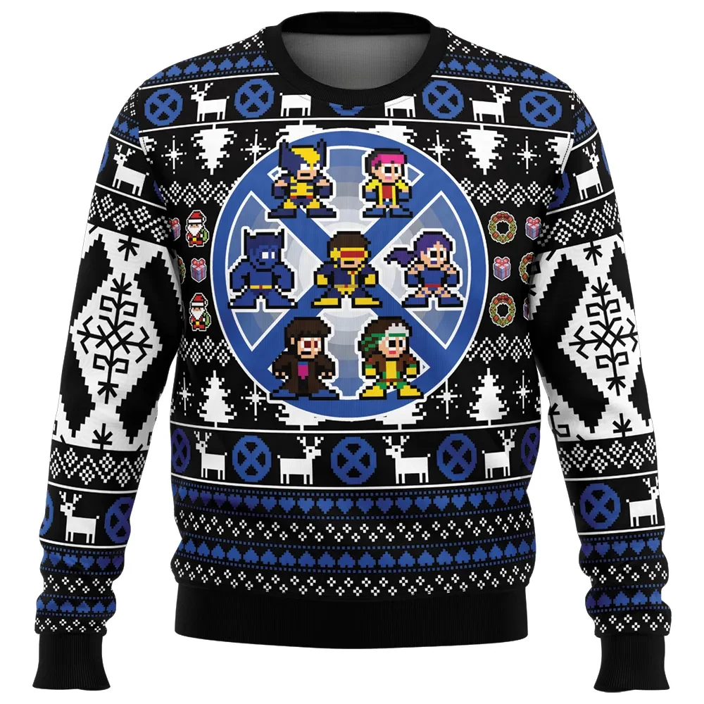 Hero Christmas X-Men Ugly Christmas Sweater, Marvel X-Men Holiday Sweater, Wolverine Cyclops Rogue Gambit Pixel Art Unisex Xmas Gift