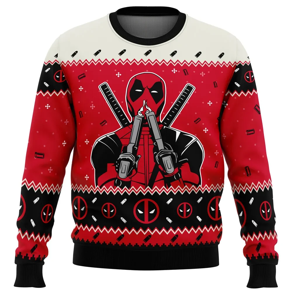 Christmas Deadpool Marvel Comics Ugly Christmas Sweater, Deadpool Holiday Sweater, Superhero Xmas Gift for Comic Book Fans, Unisex All Over Print