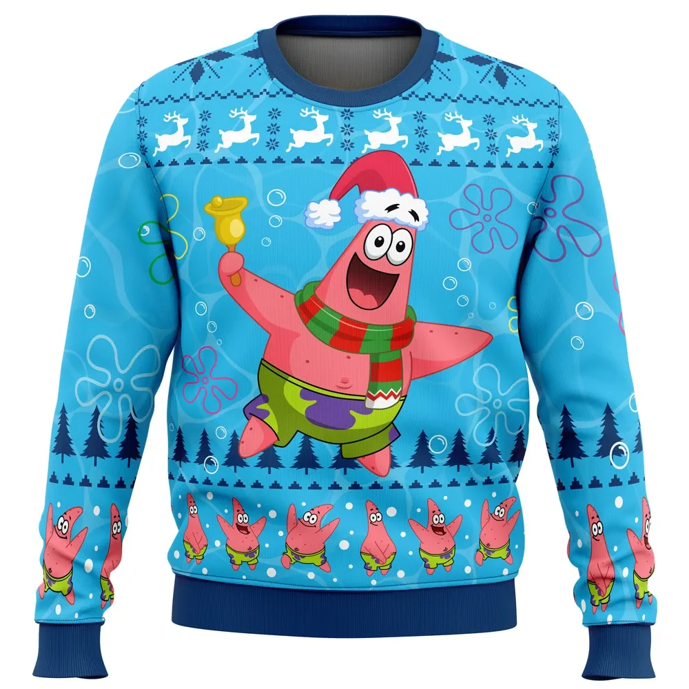 Christmas Patrick Star SpongeBob Ugly Christmas Sweater, SpongeBob SquarePants Cartoon Holiday Sweater, Unisex All Over Print Xmas Jumper
