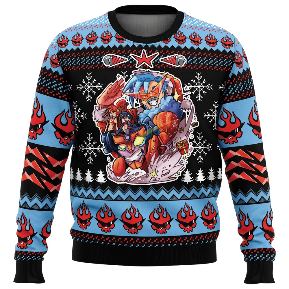 Christmas Party Tengen Toppa Gurren Lagann Ugly Christmas Sweater, Simon Kamina Yoko Anime Holiday Sweatshirt, Mecha Xmas Gift for Fans