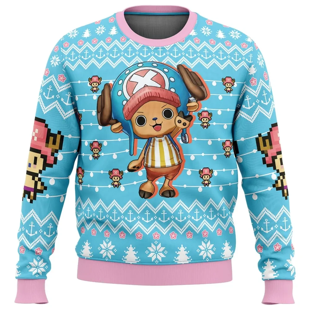 Tony Tony Chopper One Piece Ugly Christmas Sweater, Cute Reindeer Chopper Holiday Sweater, Straw Hat Pirates Anime Xmas Gift for Fans