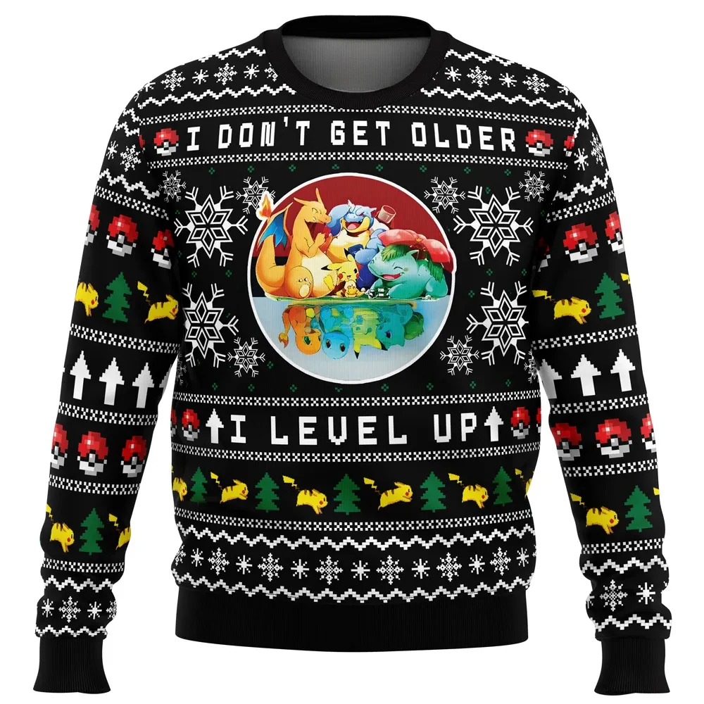 I Don't Get Older I Level Up Pokemon Ugly Christmas Sweater, Pokemon Gamer Holiday Sweater, Birthday Xmas Jumper