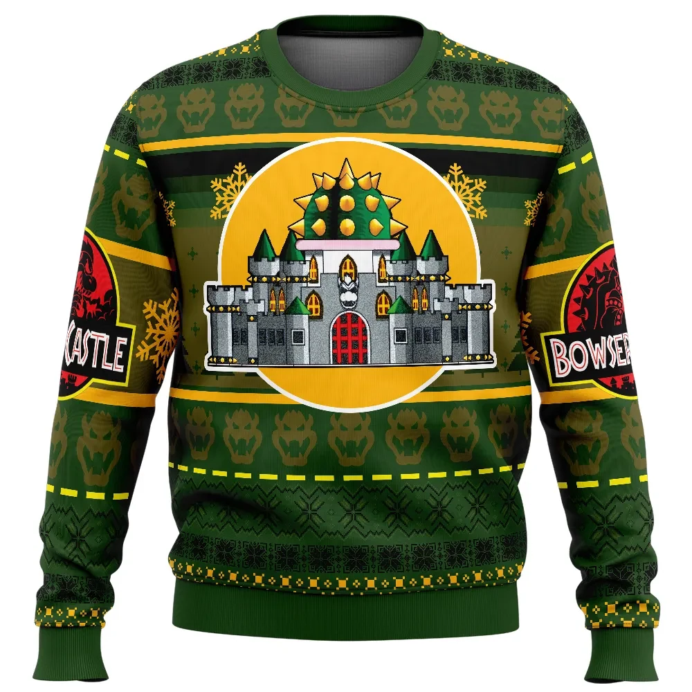 Bowser Castle Super Mario Bros Ugly Christmas Sweater, Nintendo Gamer Holiday Sweatshirt, Retro Video Game Xmas Gift, Unisex All Over Print