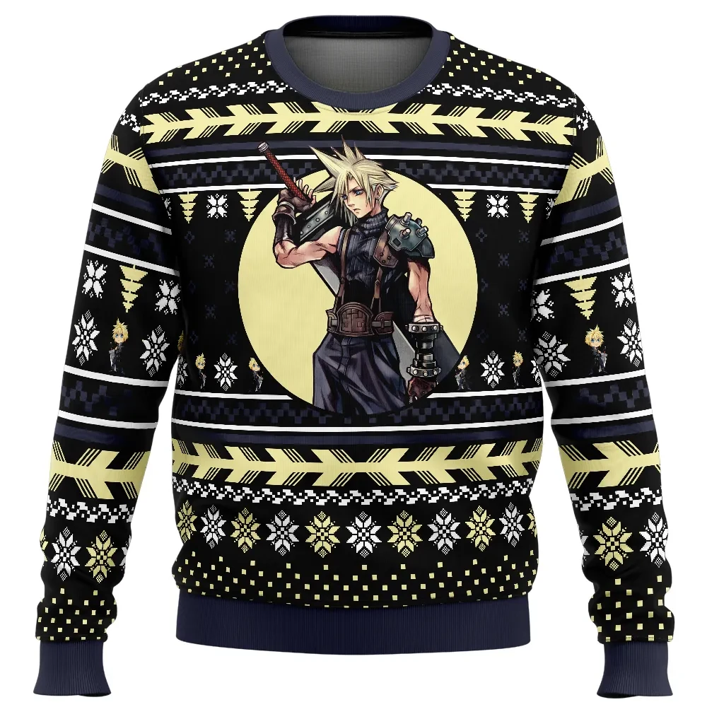 Cloud Strife Final Fantasy VII Ugly Christmas Sweater, Final Fantasy Holiday Sweater, Unisex All Over Print RPG Gamer Xmas Gift for FF7 Fans