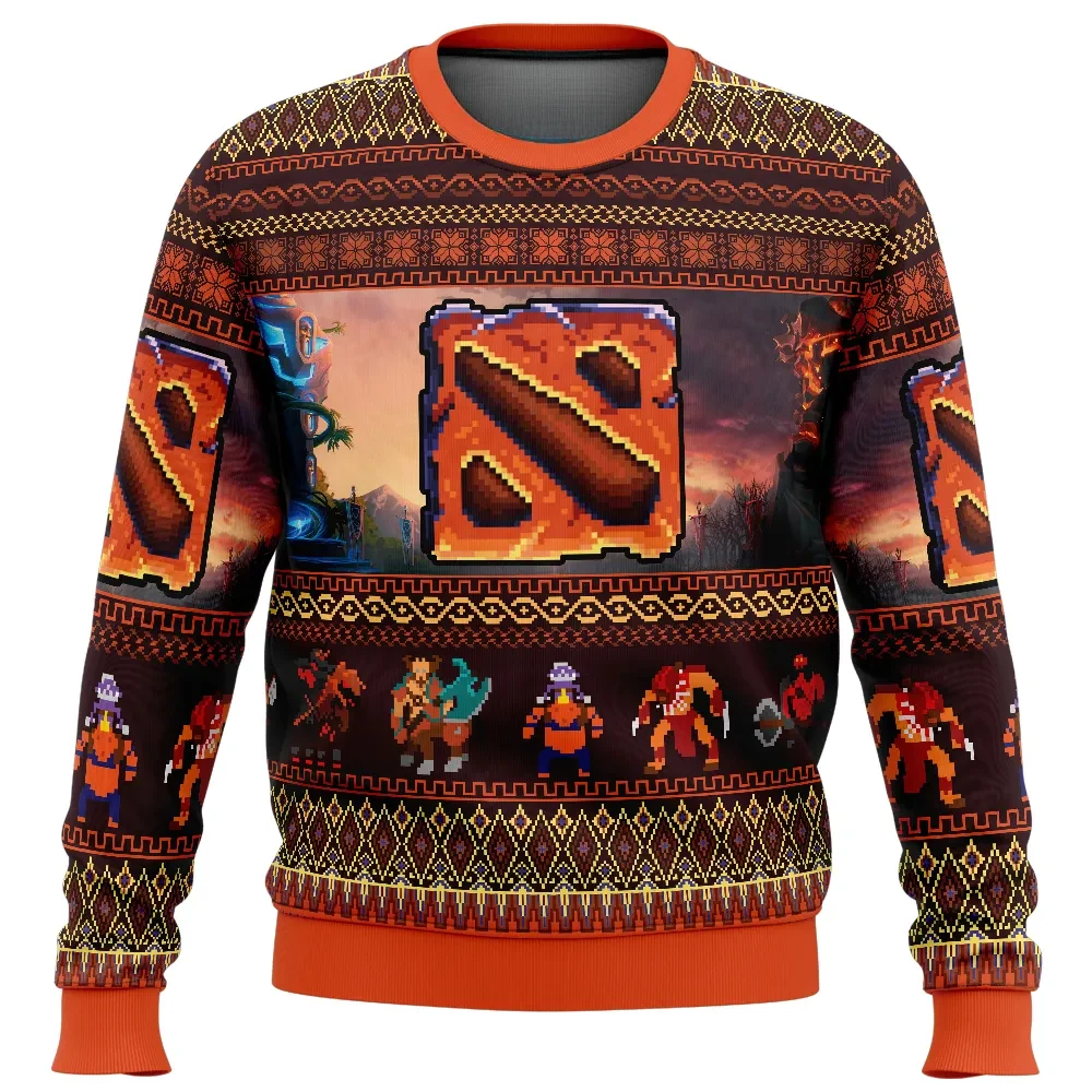 Dire Dota 2 Ugly Christmas Sweater, Dota 2 Holiday Sweater with Pixel Heroes, Unisex All Over Print MOBA Gamer Xmas Gift for Fans