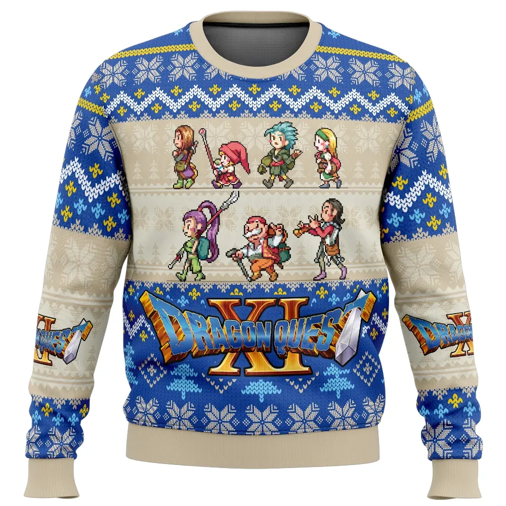 Team Quest Dragon Quest XI Ugly Christmas Sweater, Dragon Quest Party Holiday Sweater, Pixel Art JRPG Heroes Gamer Xmas Gift for Fans