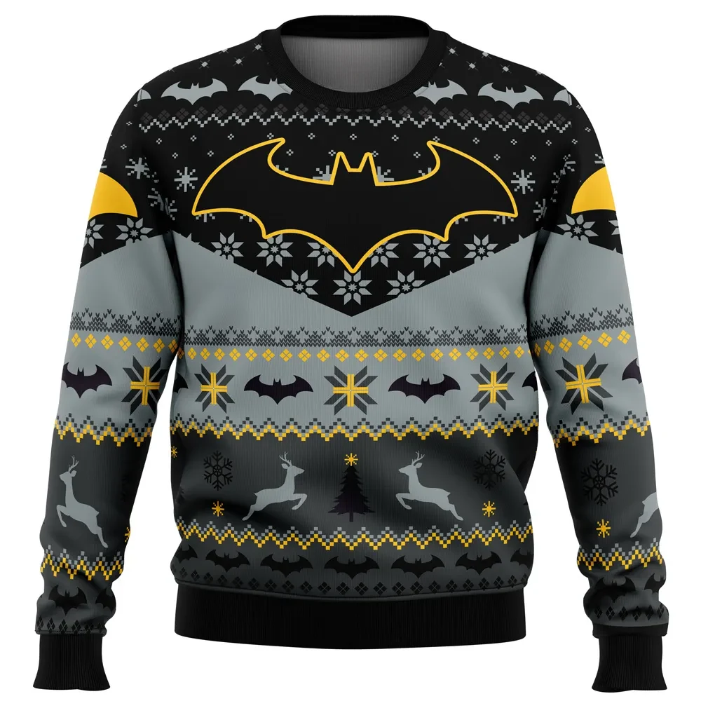 Xmas Batman Ugly Christmas Sweater, Batman Logo Holiday Sweater, Yellow Bat Symbol All Over Print Sweatshirt, DC Superhero Xmas Gift