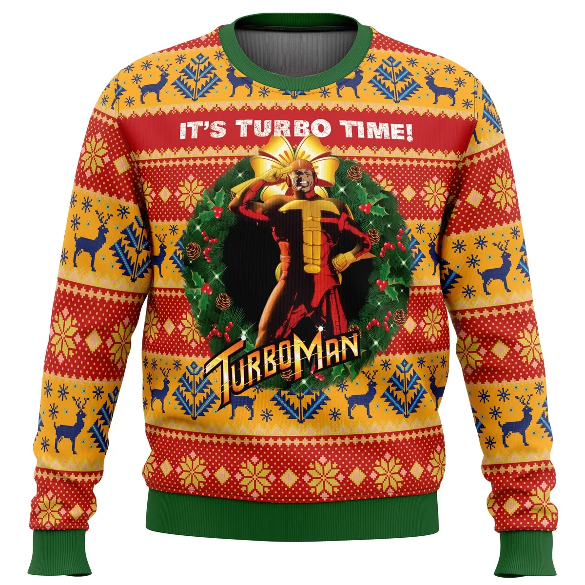 It's Turbo Time Turbo Man Ugly Christmas Sweater, Jingle All the Way Holiday Sweater, Unisex All Over Print Xmas Sweatshirt, 90s Movie Gift