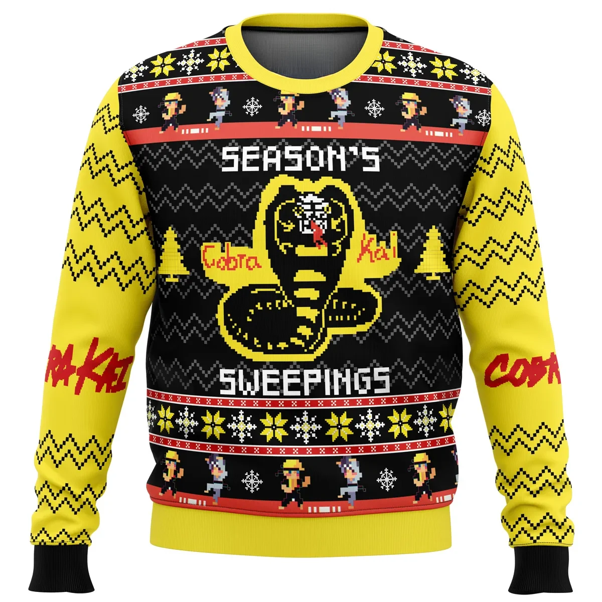 Season's Sweepings Cobra Kai Ugly Christmas Sweater, Karate Kid Holiday Sweater, Yellow Snake Logo Pullover, TV Show Xmas Gift