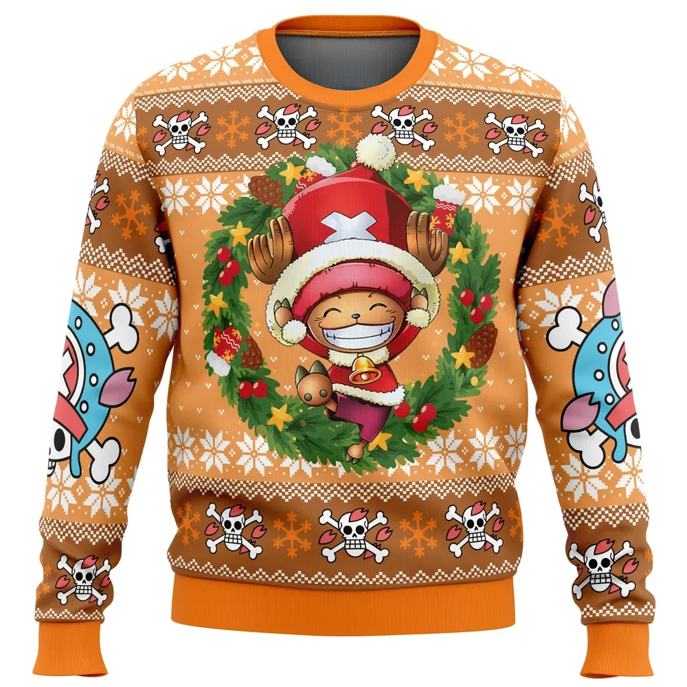 Santa Tony Chopper One Piece Ugly Christmas Sweater, Tony Tony Chopper Wreath Holiday Sweatshirt, Anime Xmas Gift for Straw Hat Fans
